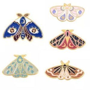 Set of 5 Moth pins enamel moon floral pin